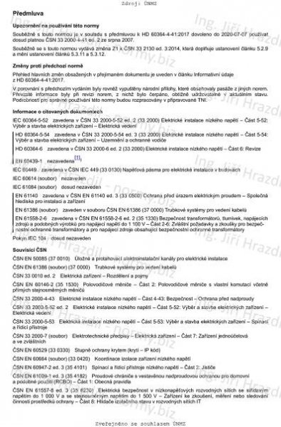 ČSN 33 2000-4-41 ed. 3 (332000) - Elektrické instalace nízkého napětí - Část 4-41: Ochranná opatření pro zajištění bezpečnosti