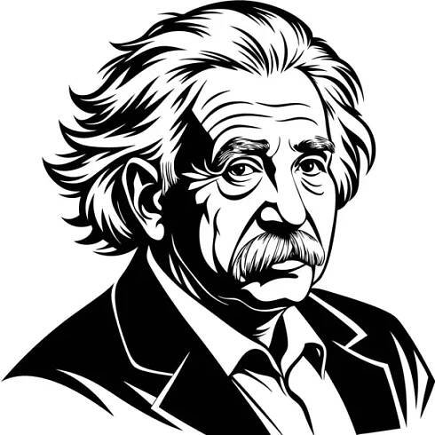 Ilustrace Alberta Einsteina v obleku a kravatě, s detaily jako jeho oko, čelist, vousy a gesto. Cartoon art zachycuje jeho vousy, kravatu a rukáv dokonale — Ilustrace
