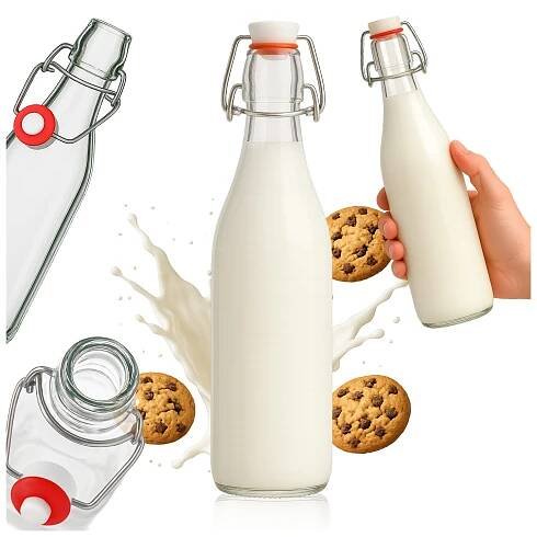 Skleněná lahvička NA MLÉKO A VODU DŽUSY NÁPOJE 500 ml s mechanickým uzávěrem