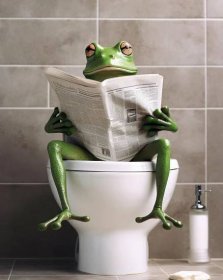 ZUTY Obrazy na stěnu - Žába s novinami na záchodě