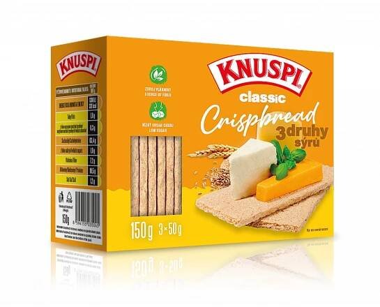 Plátek Crispbread s přích. 3 druhů sýrů 150g KNUSPI - Cocowoods.cz