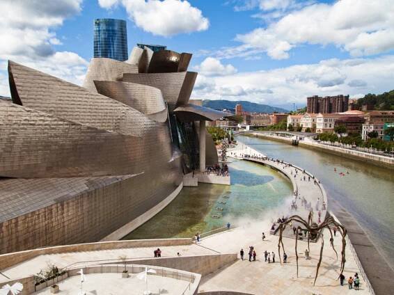 Aerial view of the unique structure of the Guggenheim Museum Bilbao