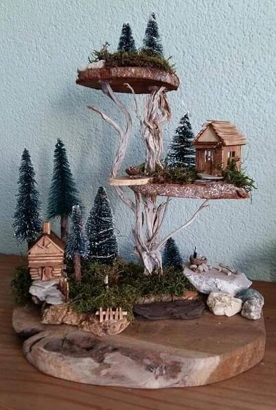 Miniature Christmas Tree with Houses and Trees