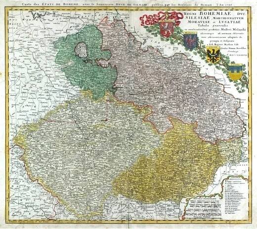 Stará mapa - Čechy, Morava, Slezsko, Lužice, mědirytina, Homannovi ...