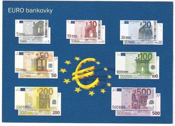 Pohlednice s euro bankovkami - Sběratelství