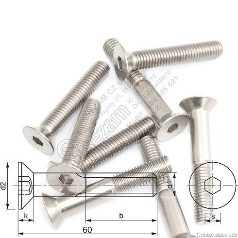 SEZAM.CZ s.r.o. - SPOJOVACÍ TECHNIKA: M8x50 mm - Šroub zápustná hlava vnitřní 6hran ISO10642, 10.9 ocel pozink (~DIN7991