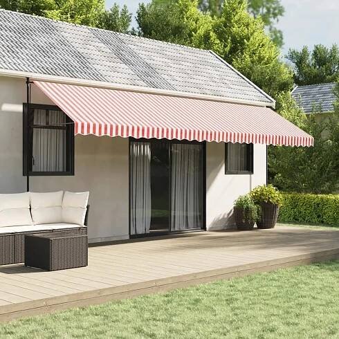 vidaXL Náhradní plachta na markýzu 6 x 3,5 m [311944] Barva: Červená a bílá
