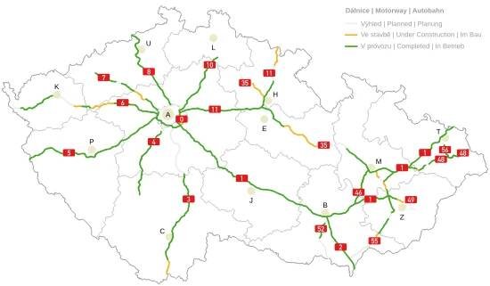 Mapa české dálniční sítě