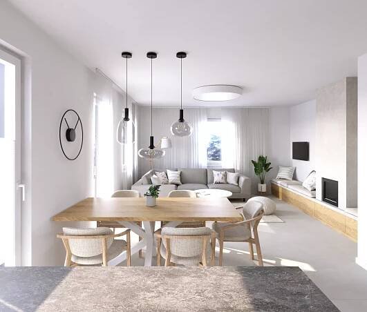 Návrh interiéru obývacího pokoje s kuchyní a návrh koupelny v novostavbě rodinného domu v Plzni | CZECH DECO TEAM
