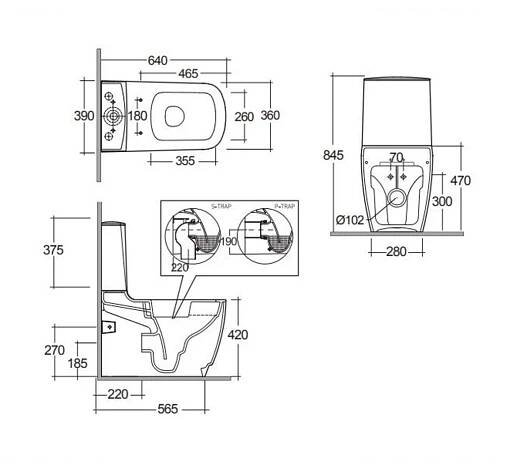 KLUDI - Resa S WC kombi mísa, vario odpad, Rimless, Spiralflush, matná bílá (27WCB0153)