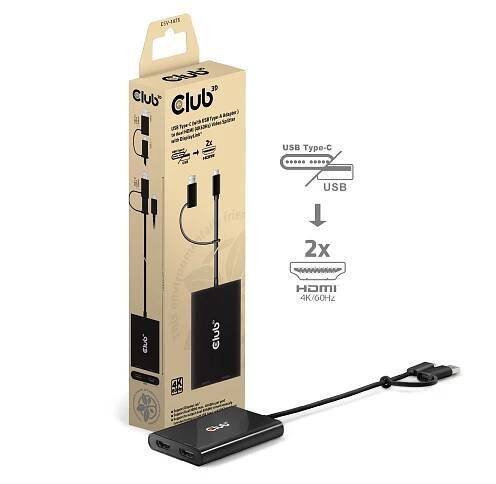 Club3D Video rozbočovač USB-C/A na 2xHDMI 2.0, Dual Monitor, 4K60Hz (M/F)