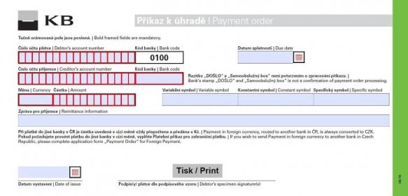 Komerční banka platební příkaz k úhradě formulář papírový tiskopis