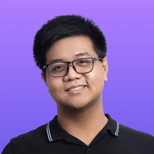 User headshot against purple background