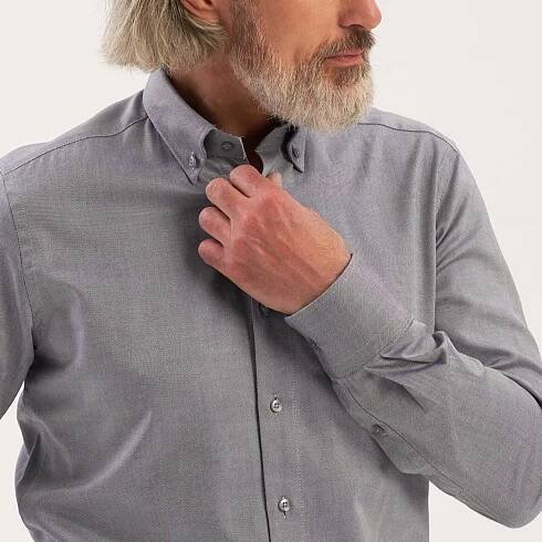 Pánská šedá klasická košile s límečkem button-down 15967