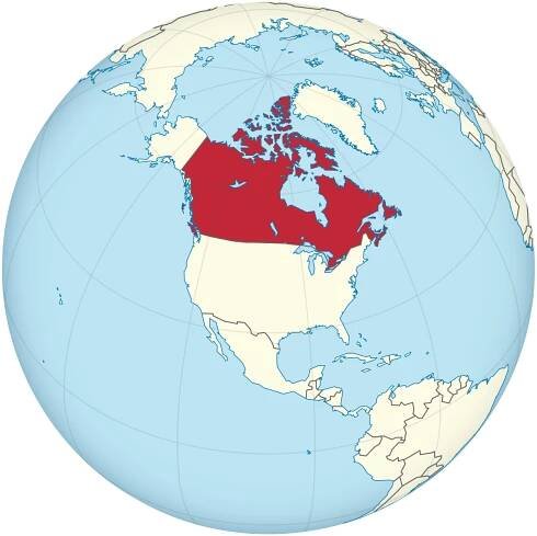 Map showing Canada in an orthographic projection