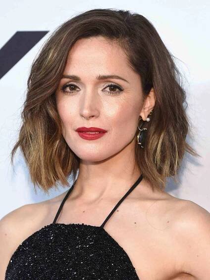 Rose Byrne with a side-parted balayage ombre bob