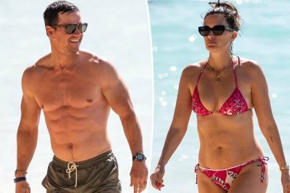 Shredded Mark Wahlberg and bikini-clad Rhea Durham soak up the sun on Barbados vacation