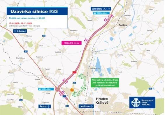 Úsek dálnice D11 z Plotiště do Smiřic se stává do listopadu objízdnou trasou , Zvičina