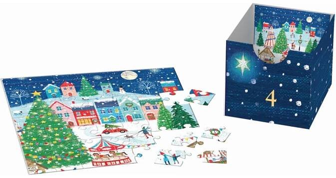EUROGRAPHICS Puzzle Adventní kalendář: Vánoční vesnice 24x50 dílků ~ 3