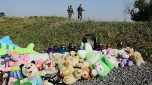 Игрушки и свечи на месте крушения MH17
