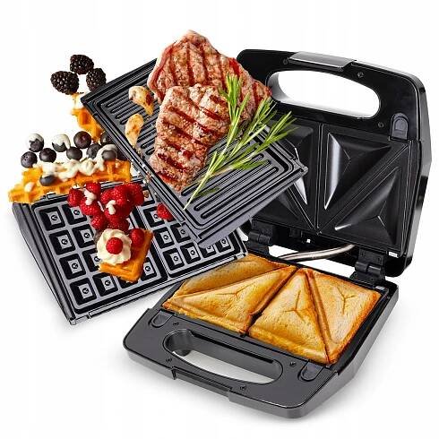SENDVIČOVAČ SANDWICH ELEKTRICKÝ GRIL VAFLOVAČ 3-v-1 KAMILLE