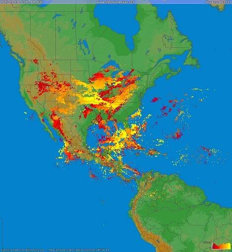 Mapa blesků North America 19.09.2025 21:53:57 UTC