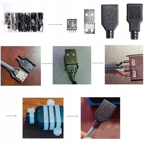 Zástrčka USB A 20ks Prostěna na kabel Černá 2.0A Zásuvka s oslíkem 20ks 4pin Konektory USB konektor typu A