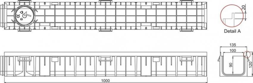 Venkovní odtokový žlab D110 pozinkovaná mřížka - CHUDĚJ, s.r.o.