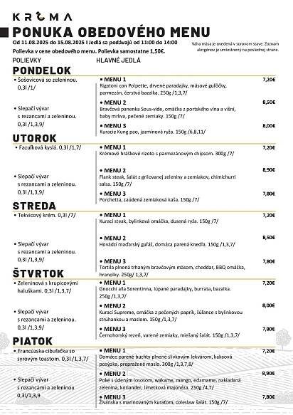 Denné menu Humenné a okolie - zoznam menu | restauracie.sk