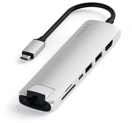 Satechi Aluminium Type-C Slim Multiport (1xHDMI 4K,2x USB-A,1x SD,1x Ethernet) stříbrný