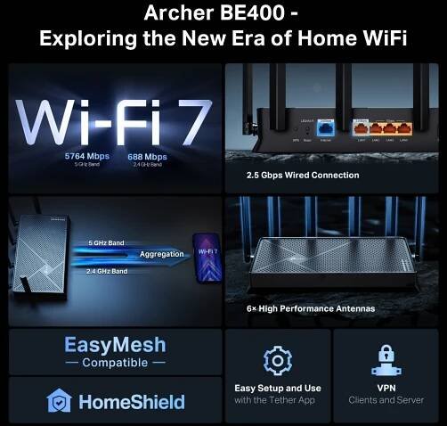 Dvoupásmový Wi-Fi 7 router BE6500 4
