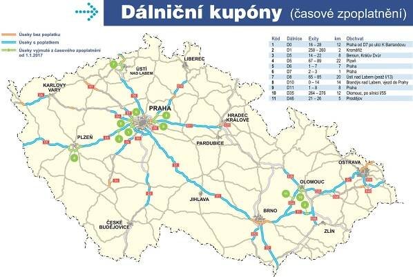 Neplacené úseky dálnic - mapa
