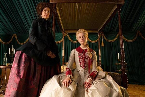 Belinda Bromilow, left, and Elle Fanning in “The Great.”
