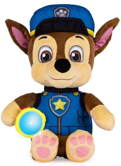 Paw Patrol velcí uspávací plyšáci Chase s baterkou