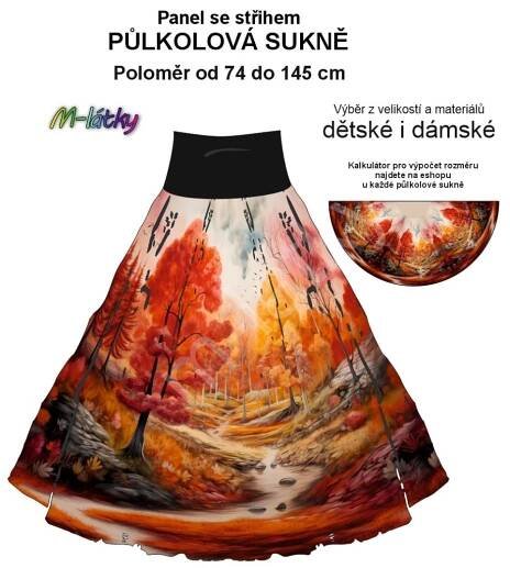 OB Půlkolová sukně Podzimní krajina - náš tisk na objednávku – výběr z variant panel se střihem