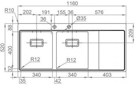 Kuchyňský dřez Sinks Xeron 1160 Duo, levý, 1,2 mm