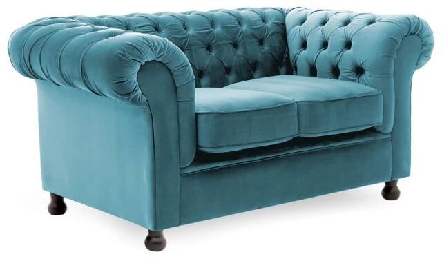 Modrá pohovka Vivonita Chesterfield, 152 cm