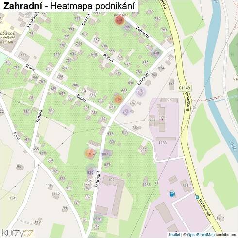Mapa Zahradní - Firmy v ulici.