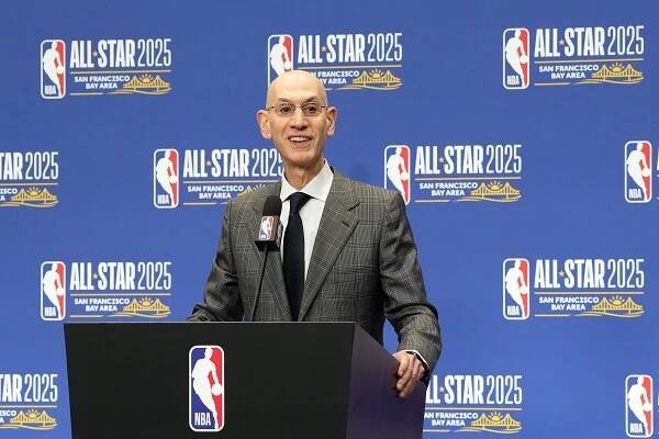 SAN FRANCISCO, CALIFORNIA - FEBRUARY 15: NBA Commissioner Adam Silver speaks to media at a press conference during 2025 NBA All-Star Weekend at Chase Center on February 15, 2025 in San Francisco, California. NOTE TO USER: User expressly acknowledges and agrees that, by downloading and or using this photograph, User is consenting to the terms and conditions of the Getty Images License Agreement. (Photo by Thearon W. Henderson/Getty Images)