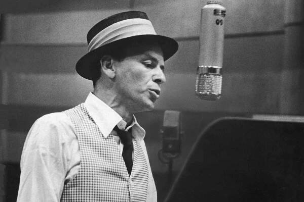 Circa 1953, American singer and actor Frank Sinatra (1915 - 1998) during a recording session at Capitol Records. 