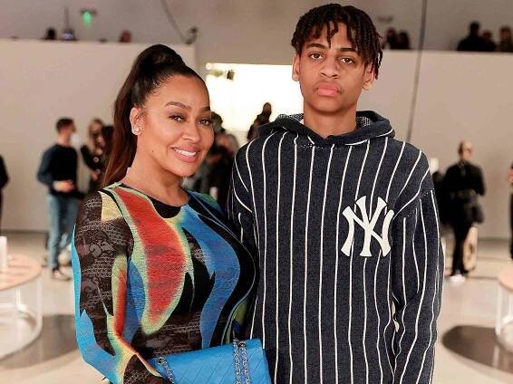 La La Anthony and Kiyan Anthony attend the Kim Shui show during New York Fashion Week: The Shows at Spring Studios on February 12, 2022