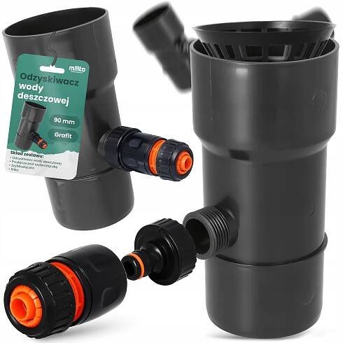 LAPAČ DEŠŤOVÉ VODY 90 MM SBĚRAČ DEŠŤOVÉ VODY REKUPERÁTOR ŽLABU GRAFIT