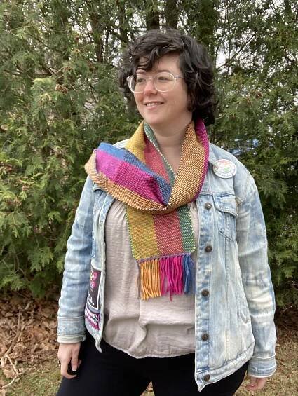 Handwoven Pink, Teal, & Mustard Scarf