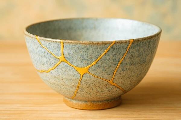 Schale, die mit Kintsugi zusammengefügt wurde
