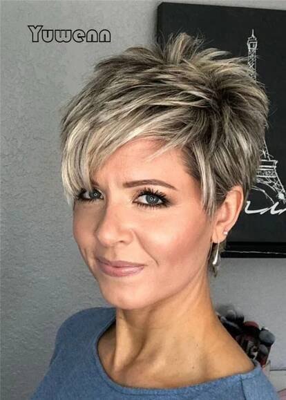 Women's Short Pixie Cut Hairstyle Stright Synthetic Hair Capless Wigs 6 Inches