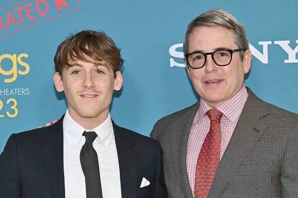 US actor Matthew Broderick and son James Wilkie Broderick arrive for Sony Pictures' 