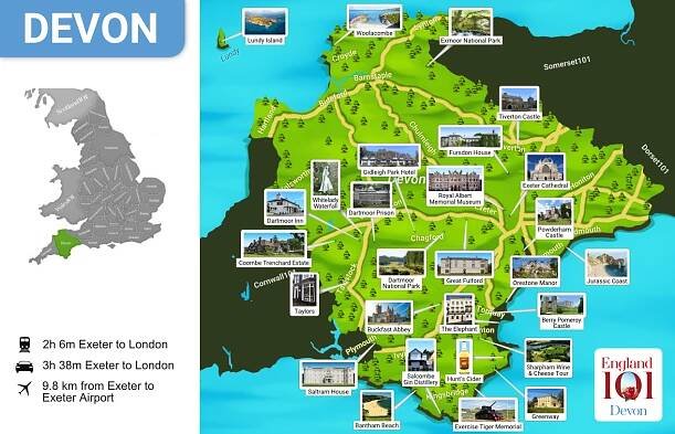 Map of Devon, England