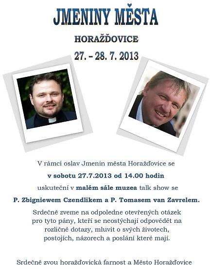 Talk show se P. Zbigniewem Czendlikem a P. Tomasem van Zavrelem | Ostatní | Akce | Strakonice