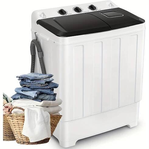 * 30Lbs Portable Washing Machine, Twin Tub Laundry 2 In 1 Compact Washer Spinner Combo With 19Lbs Washer & 11Lbs Spinner Dryer For Apartments RVs
