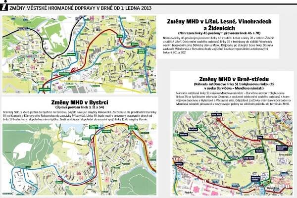 Změny městské hromadné dopravy v Brně od 1. ledna 2013.